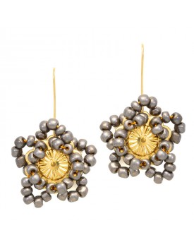 Brinco Dourado Flor Estrela Prata Velha
