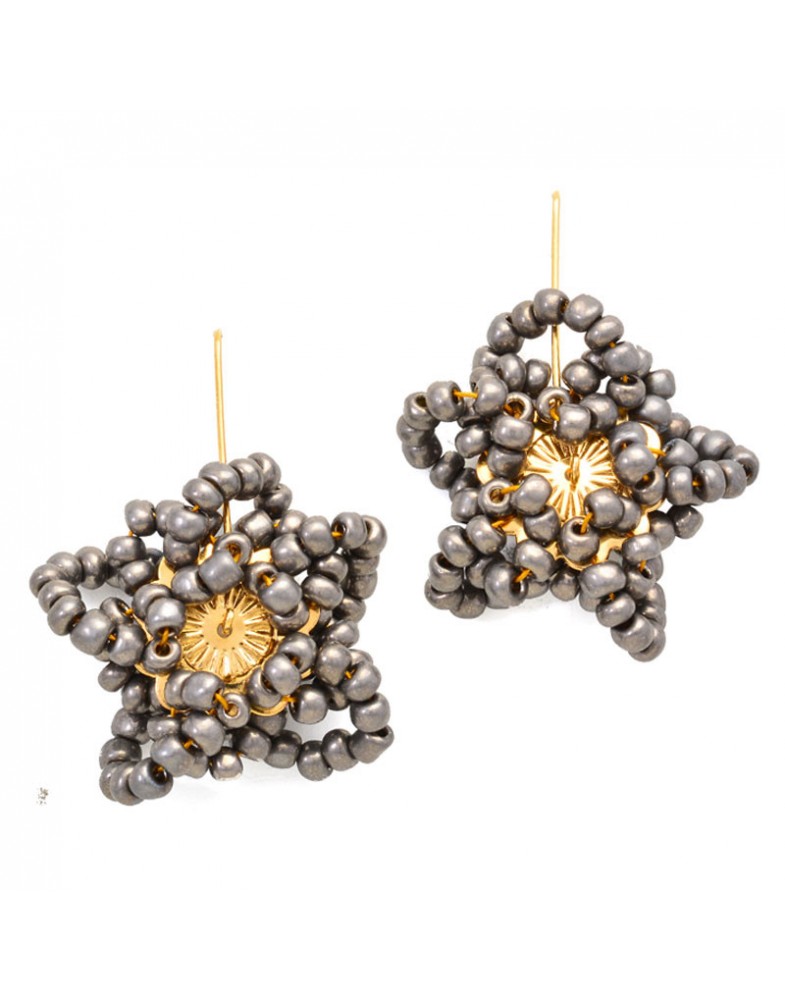 Brinco Dourado Flor Estrela Grande Prata Velha