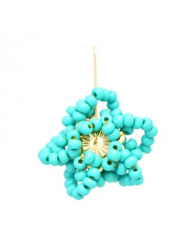 Brinco Dourado Flor Estrela Grande Turquesa Verde