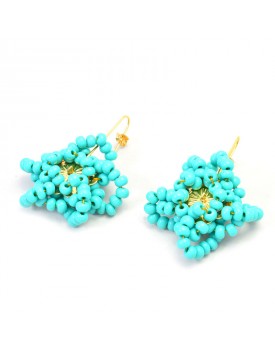 Brinco Dourado Flor Estrela Grande Turquesa Verde