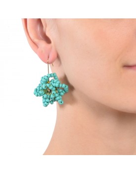 Brinco Dourado Flor Estrela Grande Turquesa Verde