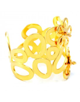 Anel Dourado Bolhas Com Flor Vazada