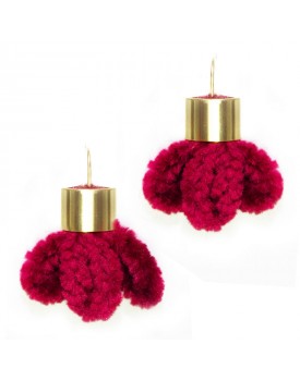 Brinco Dourado Veludo Flor Vermelha