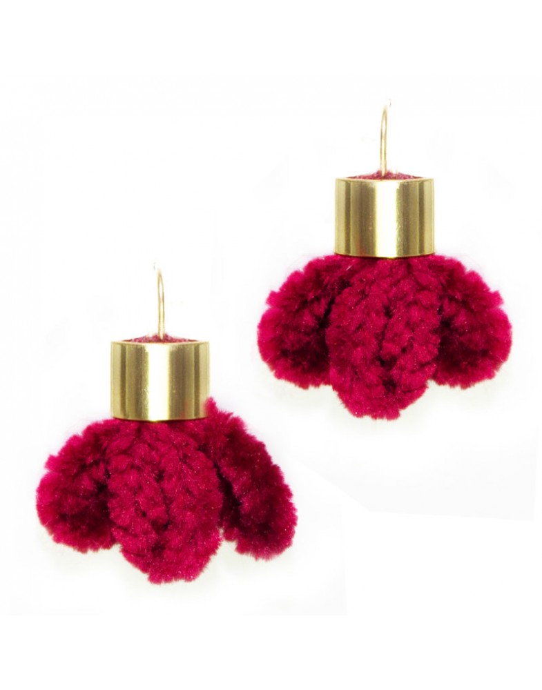 Brinco Dourado Veludo Flor Vermelha