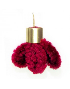 Brinco Dourado Veludo Flor Vermelha