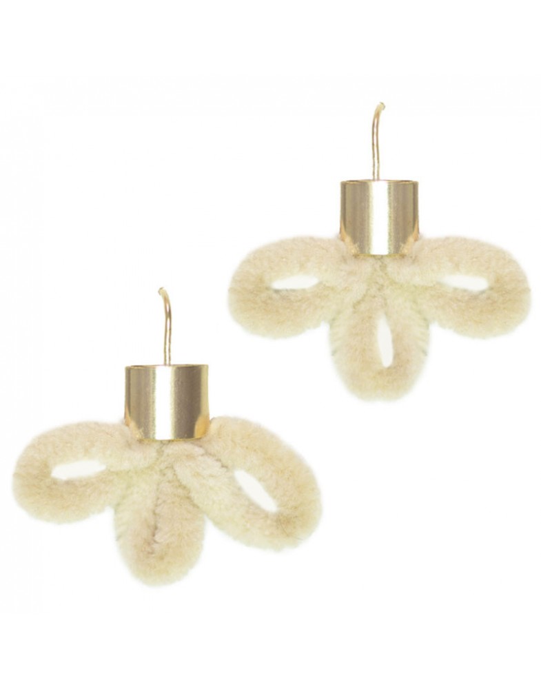 Brinco Dourado Veludo Flor Bege