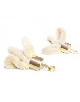 Brinco Dourado Veludo Flor Bege