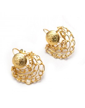 Brinco Dourado Bola Chata E Correntes