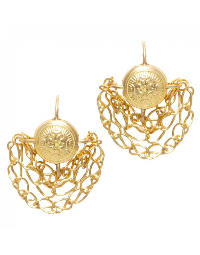 Brinco Dourado Bola Chata E Correntes