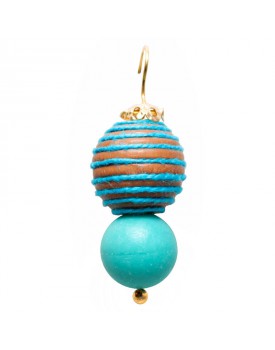 Brinco Dourado Madeira Desenhada Azul