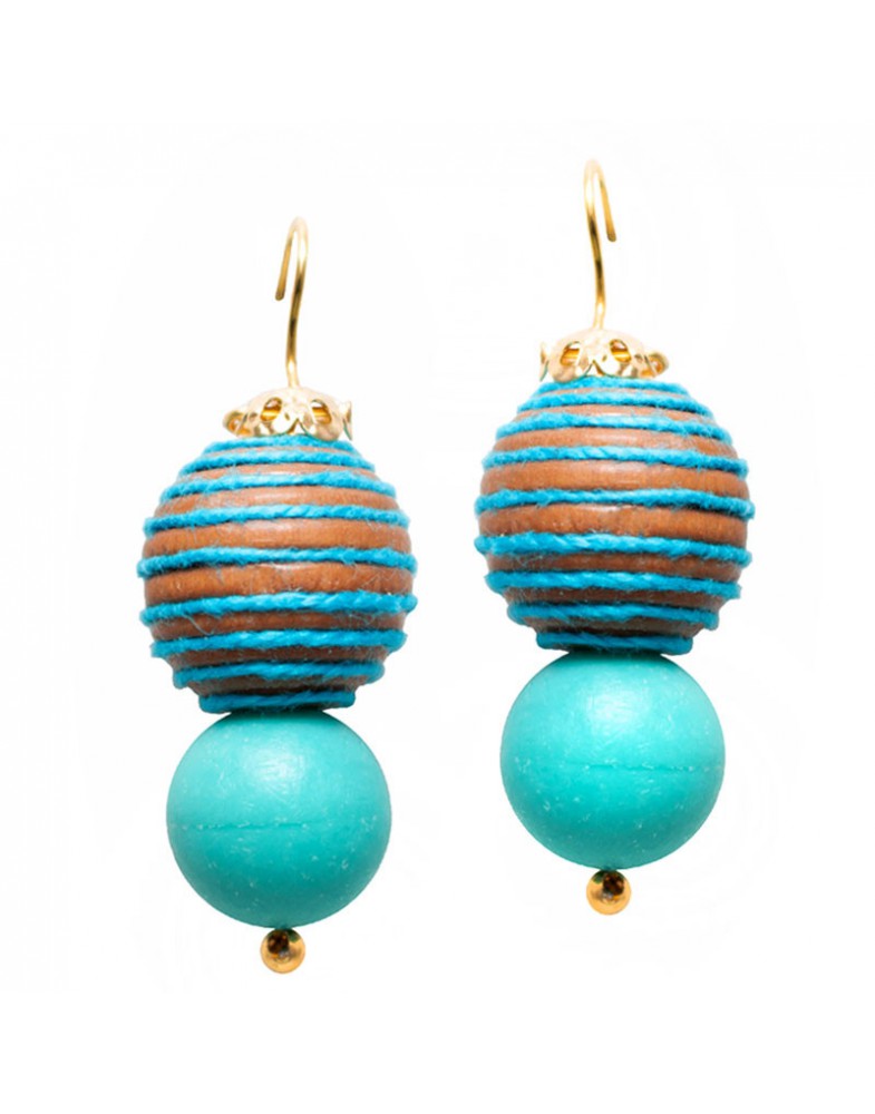 Brinco Dourado Madeira Desenhada Azul