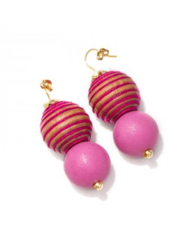 Brinco Dourado Madeira Desenhada Rosa