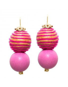 Brinco Dourado Madeira Desenhada Rosa