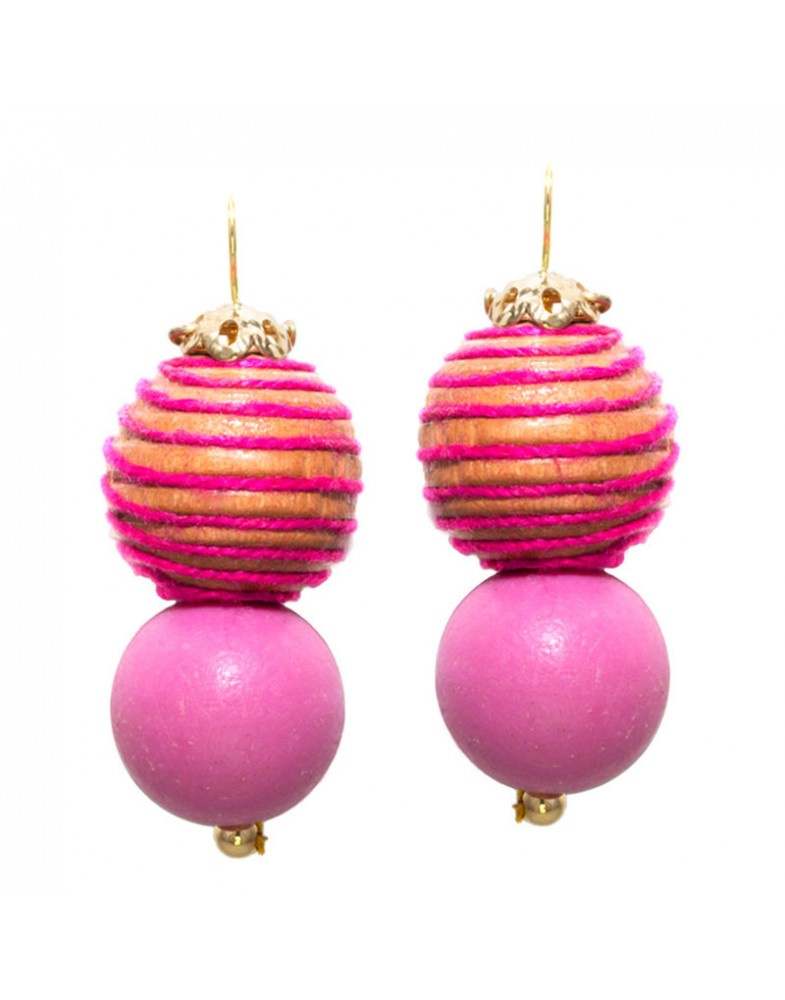 Brinco Dourado Madeira Desenhada Rosa