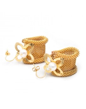 Brinco Dourado Malha Cobre Com Flores