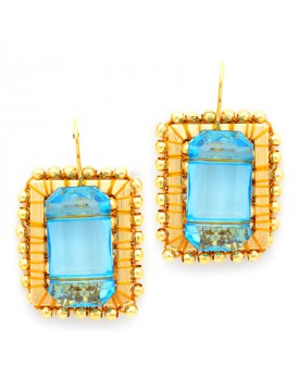 Brinco Dourado Moldura Azul