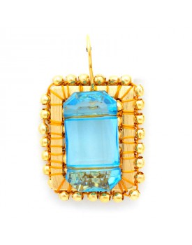 Brinco Dourado Moldura Azul