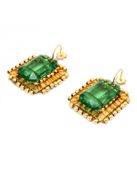 Brinco Dourado Moldura Verde Escuro