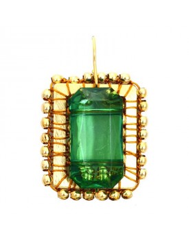 Brinco Dourado Moldura Verde Escuro