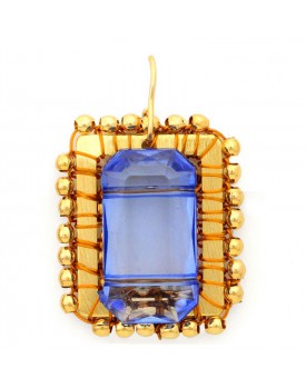 Brinco Dourado Moldura Azul Royal