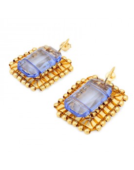 Brinco Dourado Moldura Azul Royal