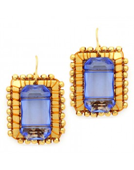 Brinco Dourado Moldura Azul Royal