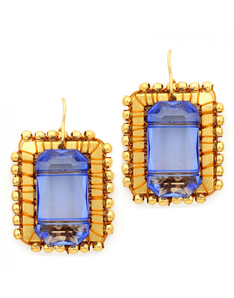 Brinco Dourado Moldura Azul Royal