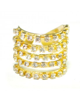 Anel Dourado 5 Aros Strass