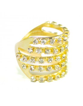 Anel Dourado 5 Aros Strass