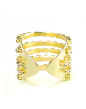 Anel Dourado 5 Aros Strass