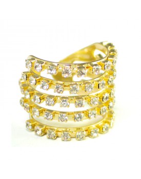 Anel Dourado 5 Aros Strass