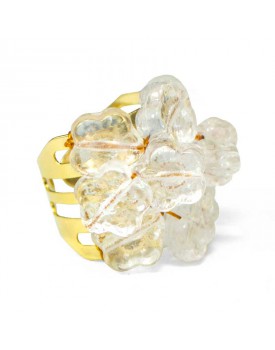 Anel Dourado Margarida Cristal Transparentes