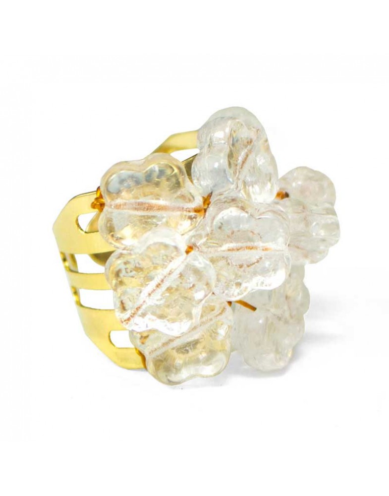 Anel Dourado Margarida Cristal Transparentes