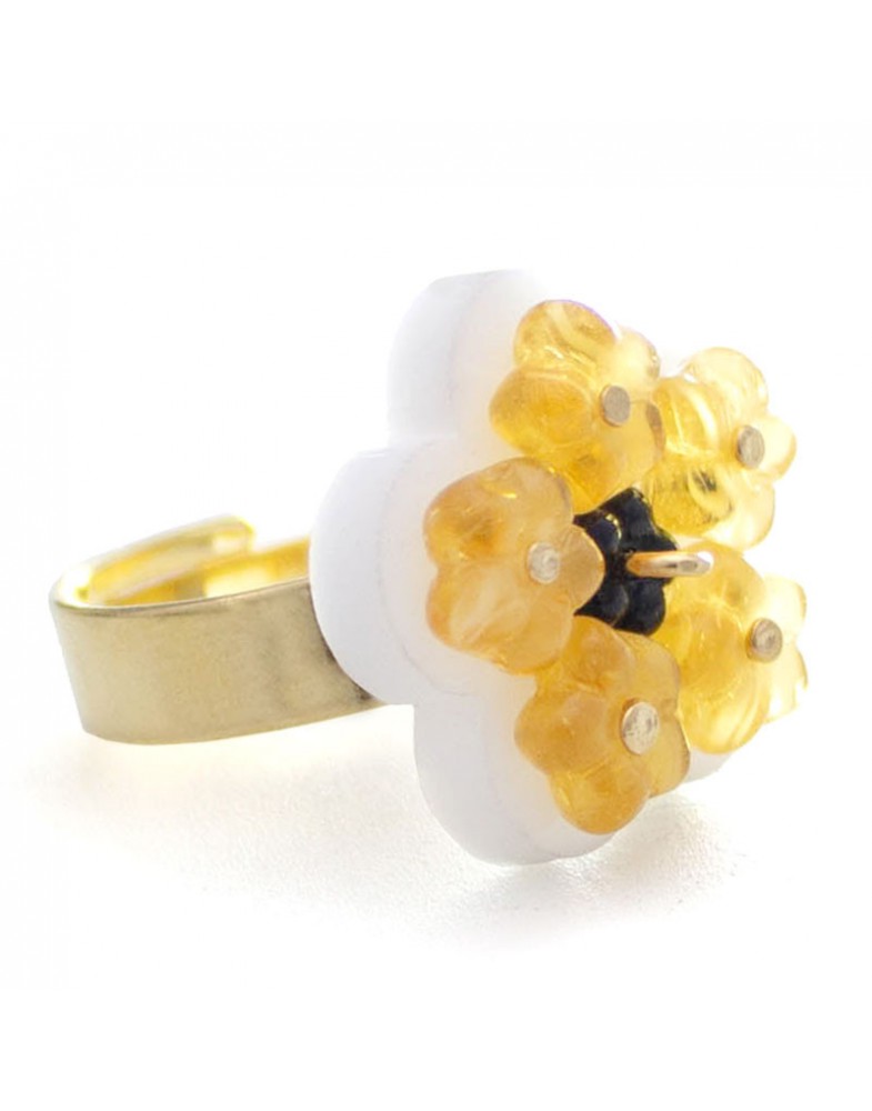 Anel Dourado Flor Mimosa