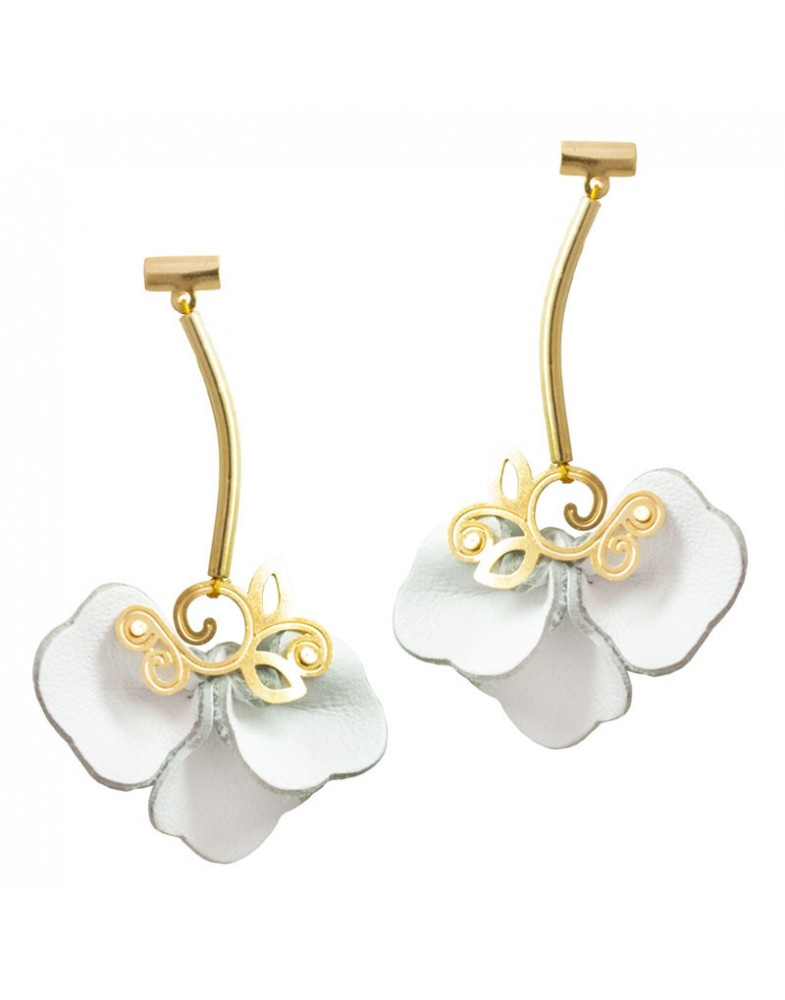 Brinco Dourado Floral Branca