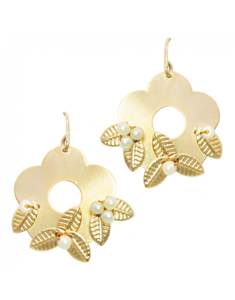 Brinco Dourado Flor Raminhos
