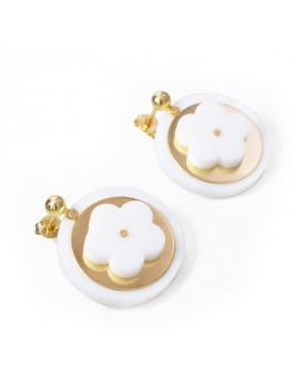 Brinco Dourado Flores Branca
