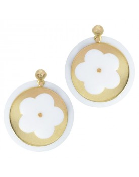 Brinco Dourado Flores Branca