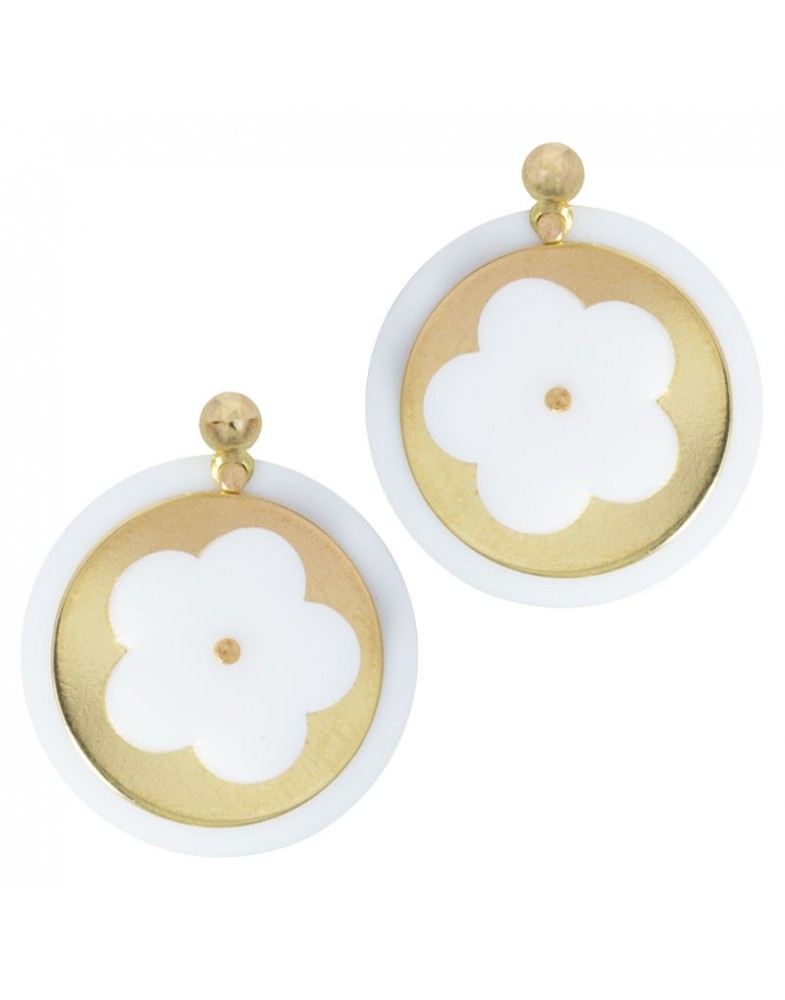 Brinco Dourado Flores Branca
