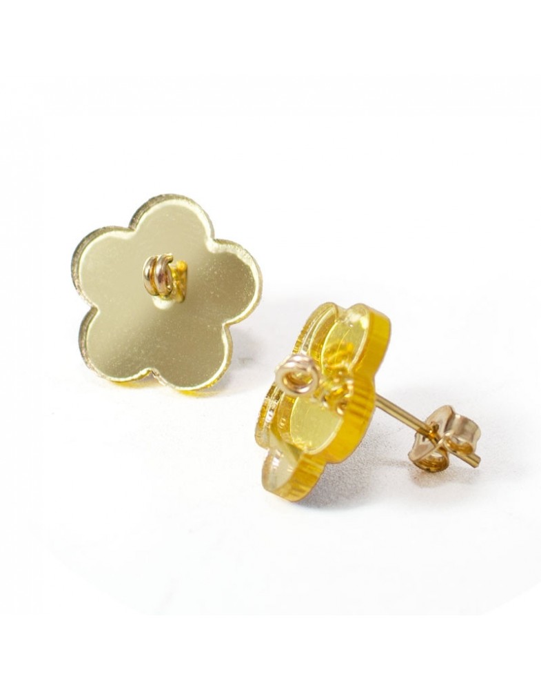 Brinco Dourado Florzinha Acrílico Dourado