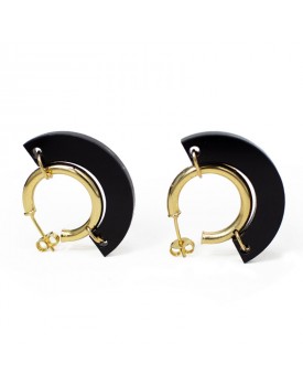 Brinco Dourado Argola Meia Bola Pequena Preto