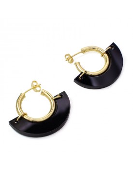 Brinco Dourado Argola Meia Bola Pequena Preto