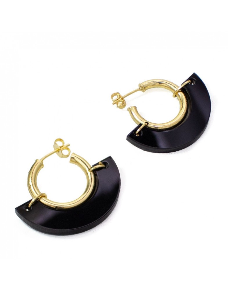 Brinco Dourado Argola Meia Bola Pequena Preto