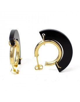 Brinco Dourado Argola Meia Bola Pequena Preto