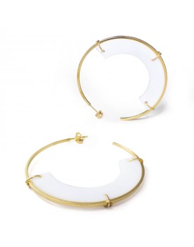 Brinco Dourado Canoa Resina Branco
