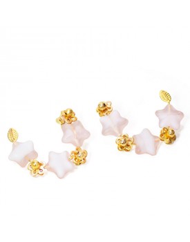 Brinco Dourado Argola Flores Resina Rosa