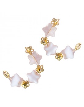 Brinco Dourado Argola Flores Resina Rosa