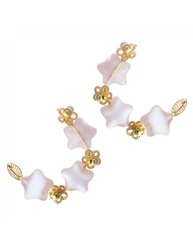 Brinco Dourado Argola Flores Resina Rosa