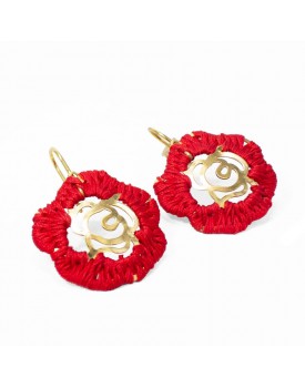 Brinco Dourado Flor Merce Crochê Vermelho