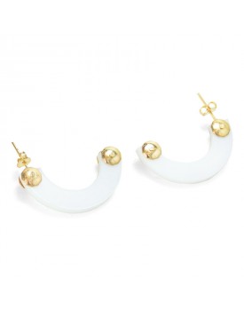 Brinco Dourado Meia Bola Pequena Branco